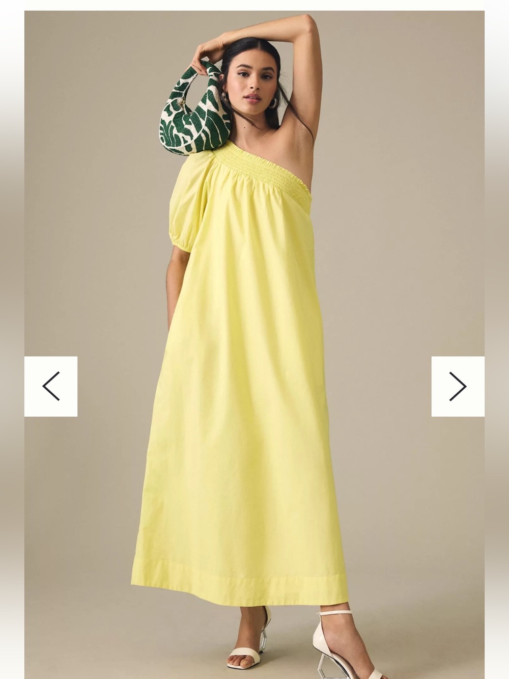 Maeve Anthropologie One-Shoulder Embroidered Maxi Dress Yellow Size S EUC